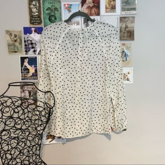 TANYA TAYLOR ILLA SILK FRILL RUFFLE PUFF BALLOON SLEEVE V NECK BLOUSE 6 - Picture 5 of 8